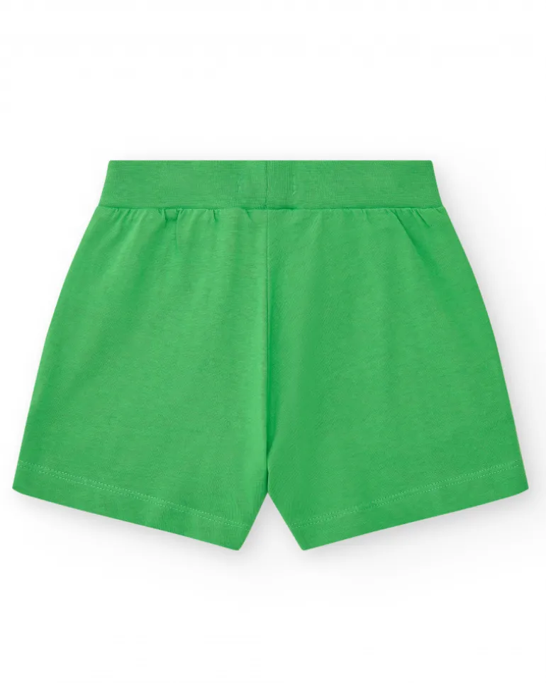 Short pour fille en vert avec taille élastique et poches.