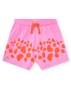 Short rose pour fille avec imprimé tacheté orange et taille ajustable