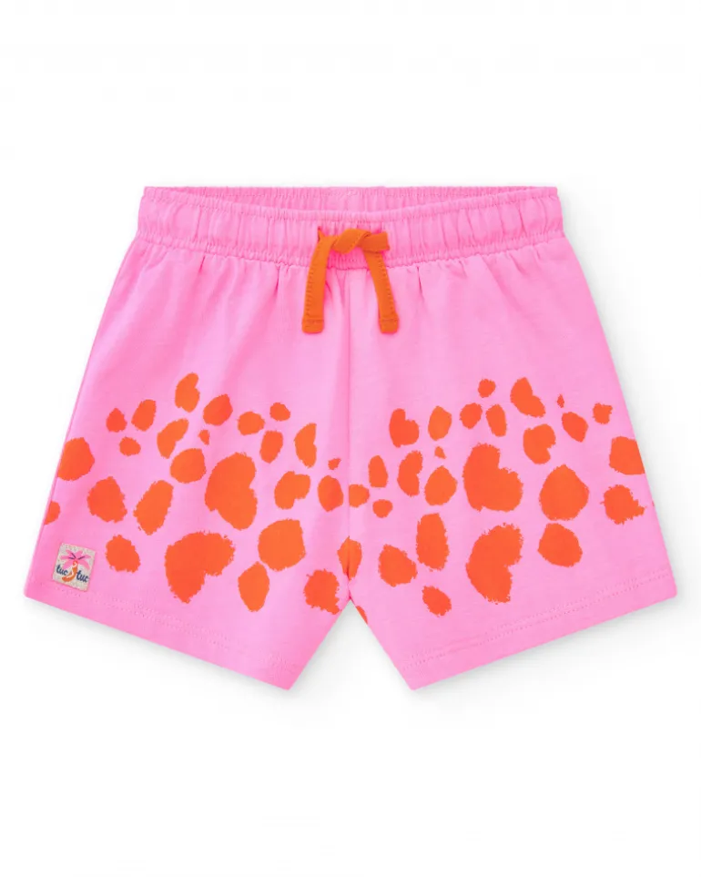 Short rose pour fille avec imprimé tacheté orange et taille ajustable