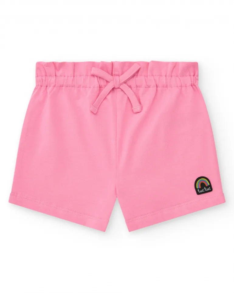 Short rose pour fille avec taille élastique
