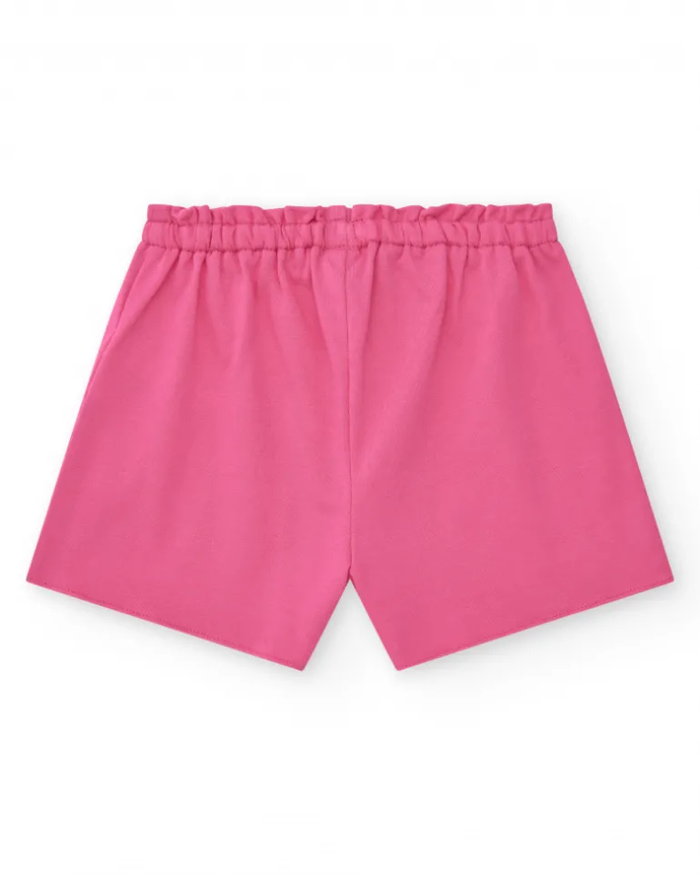 Short rose pour fille avec cordon jaune et écusson
