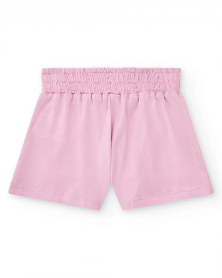 Short rose pour fille avec nœud et taille élastique