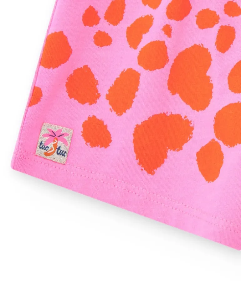 Short rose pour fille avec imprimé tacheté orange et taille ajustable
