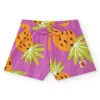 Short tropical pour fille en violet et orange avec fruits