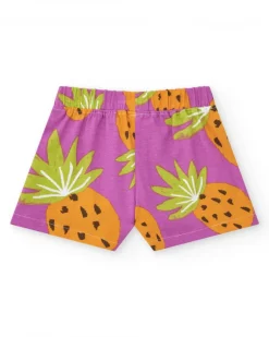 Short tropical pour fille en violet et orange avec fruits