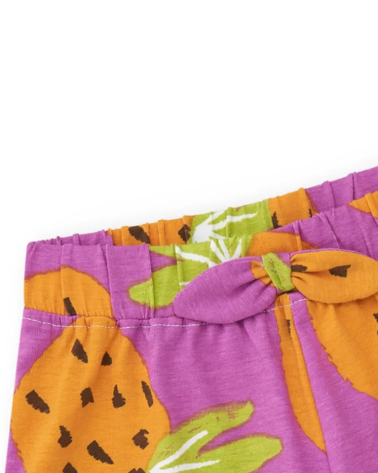 Short tropical pour fille en violet et orange avec fruits