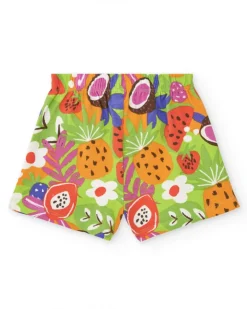 Short vert pour fille avec imprimé fruité et volants