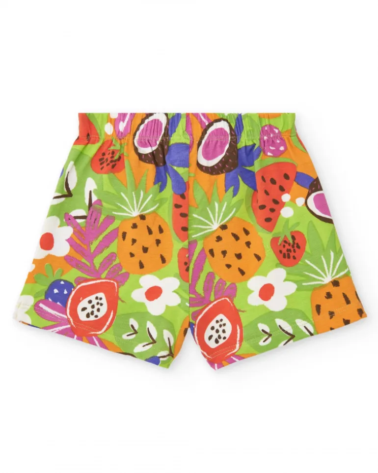 Short vert pour fille avec imprimé fruité et volants