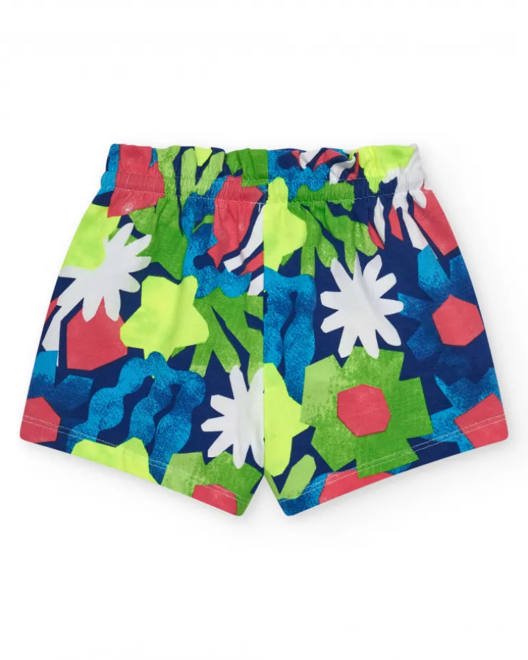 Short vert pour fille avec imprimé floral et taille ajustable