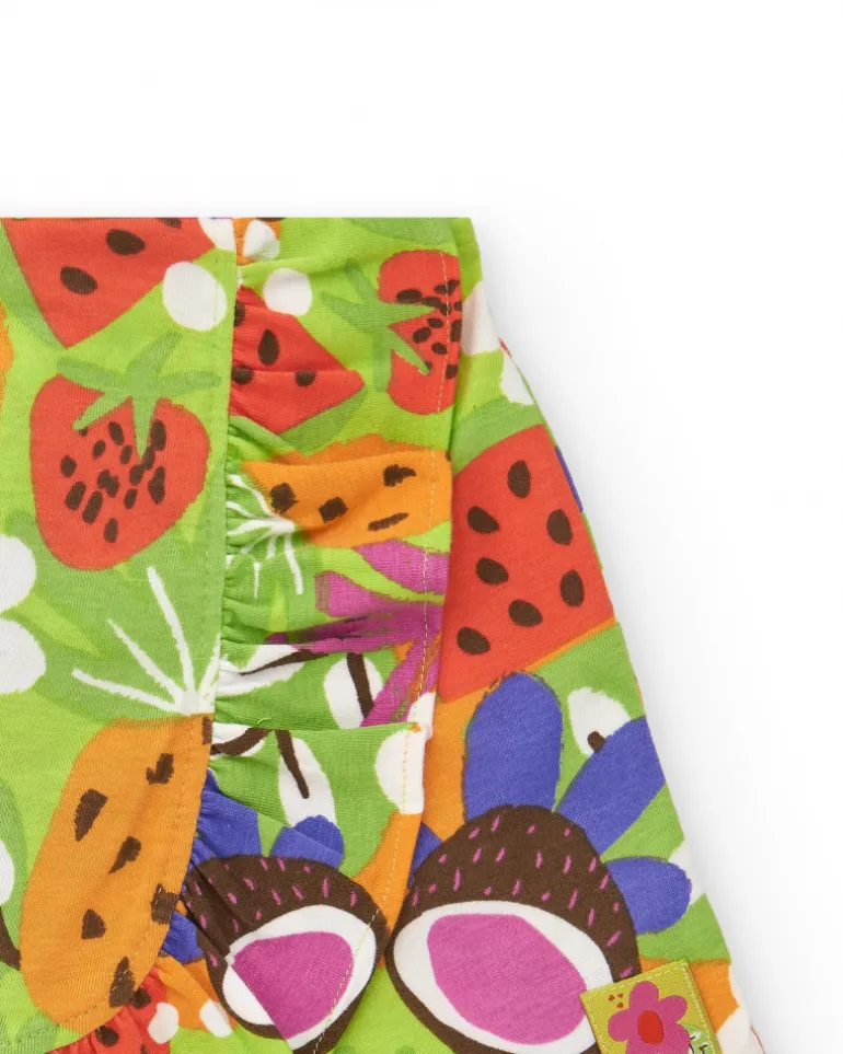 Short vert pour fille avec imprimé fruité et volants