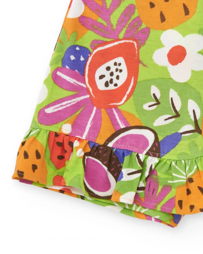 Short vert pour fille avec imprimé fruité et volants