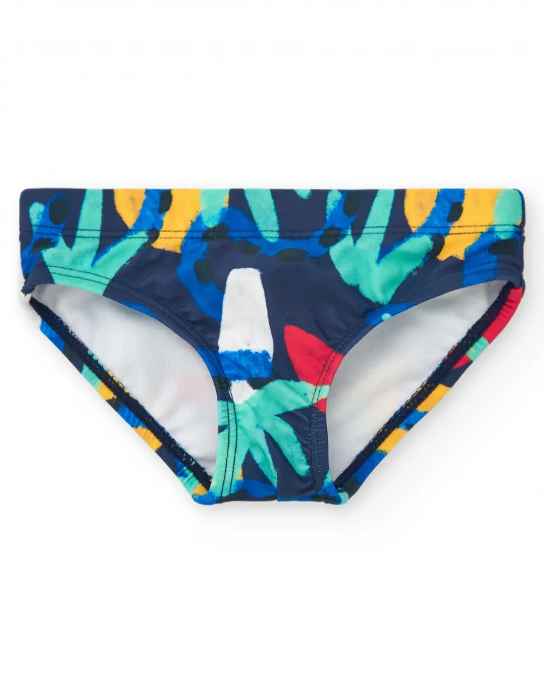 Slip de bain bleu pour garçon avec imprimé tropical
