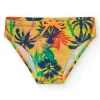Slip de bain multicolore pour garçon avec imprimé tropical et cordon contrastant.