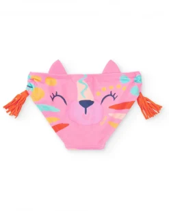 Slip de bain rose pour fille avec oreilles en relief et pompons latéraux