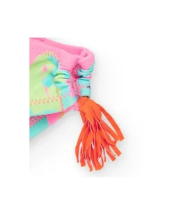 Slip de bain rose pour fille avec oreilles en relief et pompons latéraux