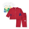 Survêtement en polaire pour garçon de trois pièces avec veste rouge, t-shirt blanc et pantalon rouge