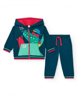 Survêtement en polaire pour garçon avec sweat bleu et pantalon à poignets rayés