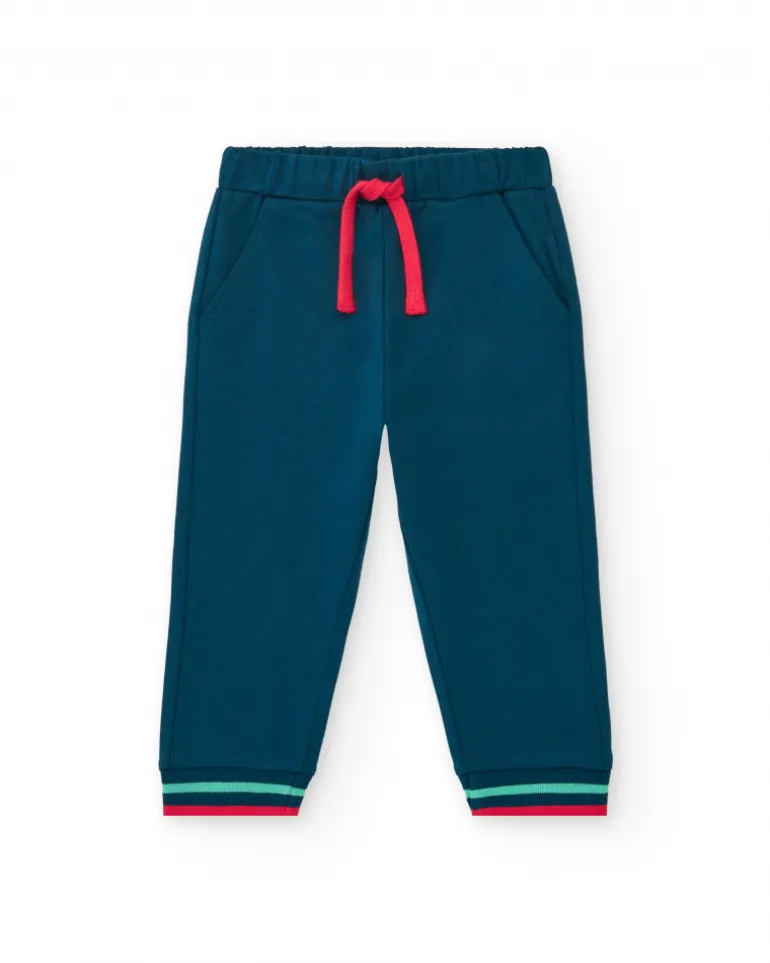 Survêtement en polaire pour garçon avec sweat bleu et pantalon à poignets rayés