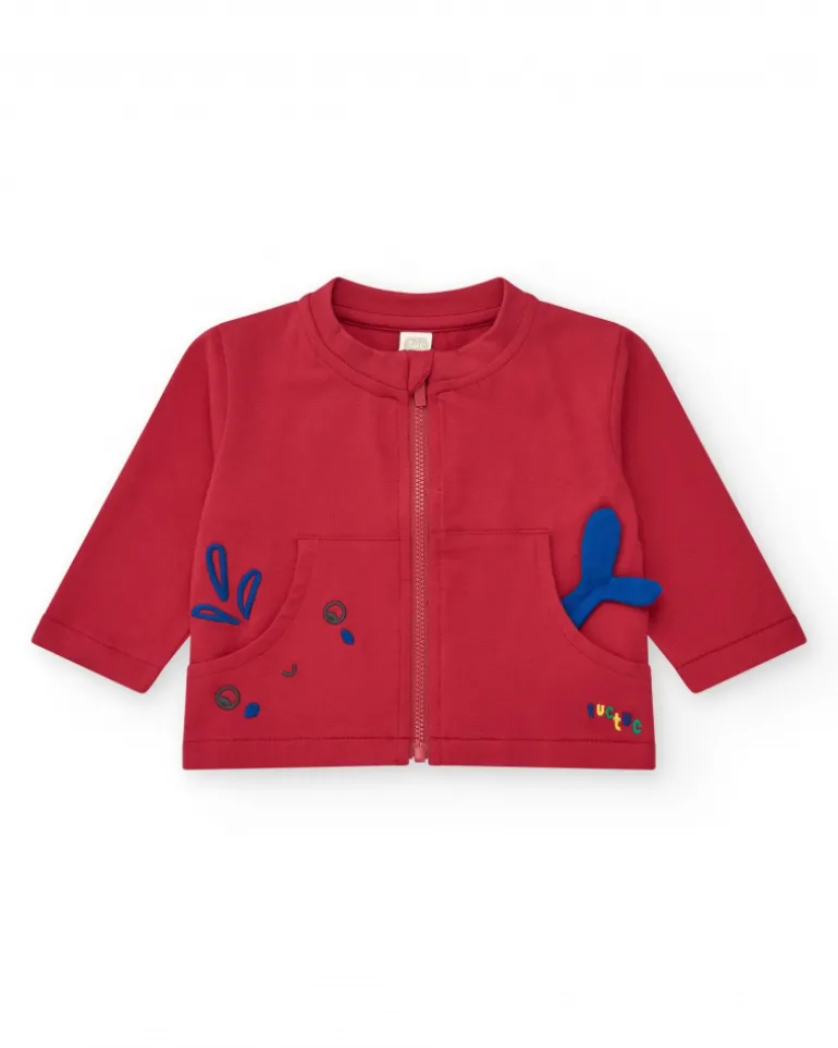 Survêtement en polaire pour garçon de trois pièces avec veste rouge, t-shirt blanc et pantalon rouge