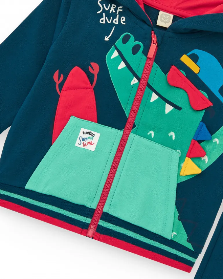 Survêtement en polaire pour garçon avec sweat bleu et pantalon à poignets rayés