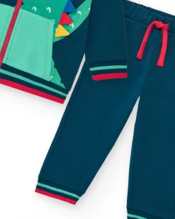 Survêtement en polaire pour garçon avec sweat bleu et pantalon à poignets rayés