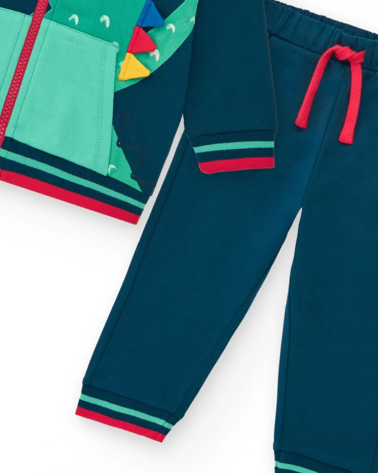 Survêtement en polaire pour garçon avec sweat bleu et pantalon à poignets rayés