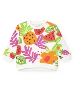 Sweat blanc pour fille avec imprimé tropical