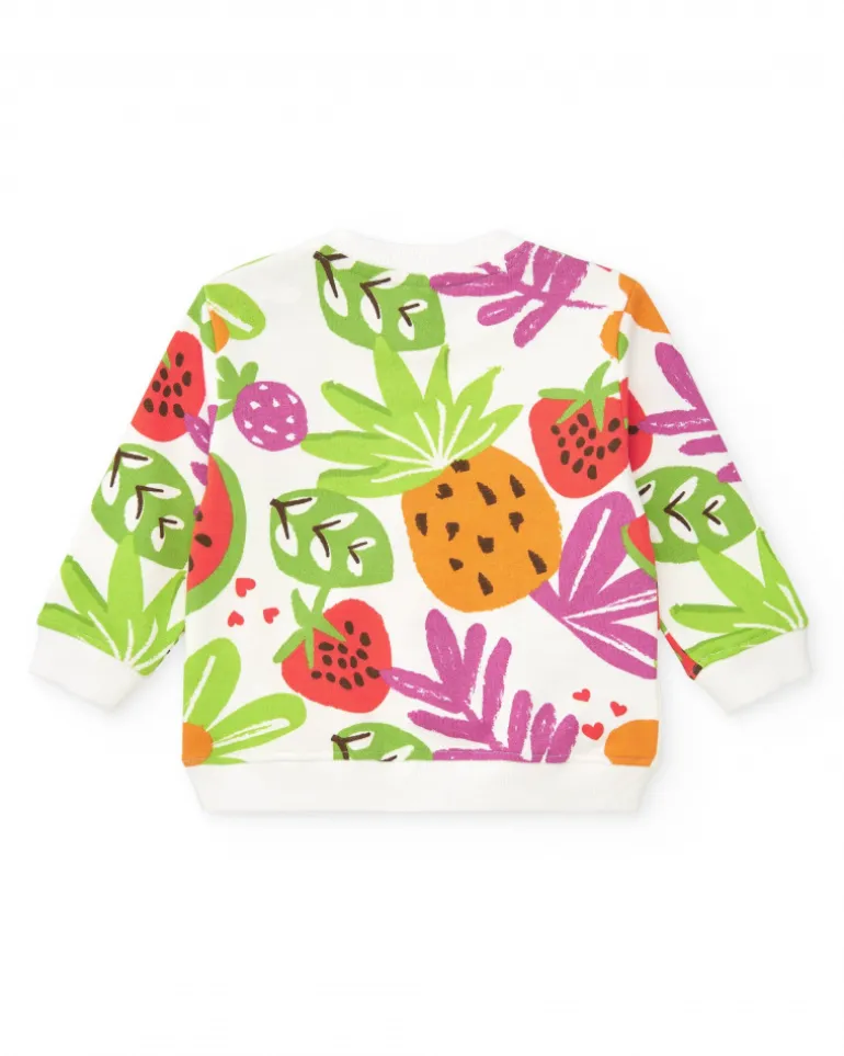 Sweat blanc pour fille avec imprimé tropical