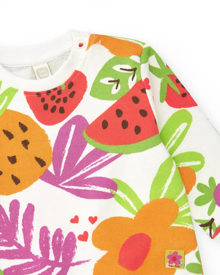 Sweat blanc pour fille avec imprimé tropical