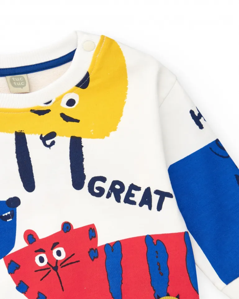 Sweat blanc pour garçon avec imprimé d’animaux