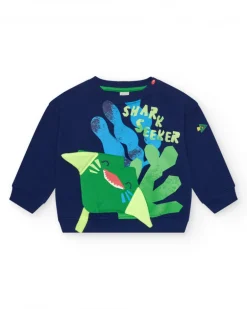 Sweat bleu marine pour garçon avec nageoires 3D