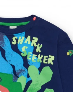 Sweat bleu marine pour garçon avec nageoires 3D