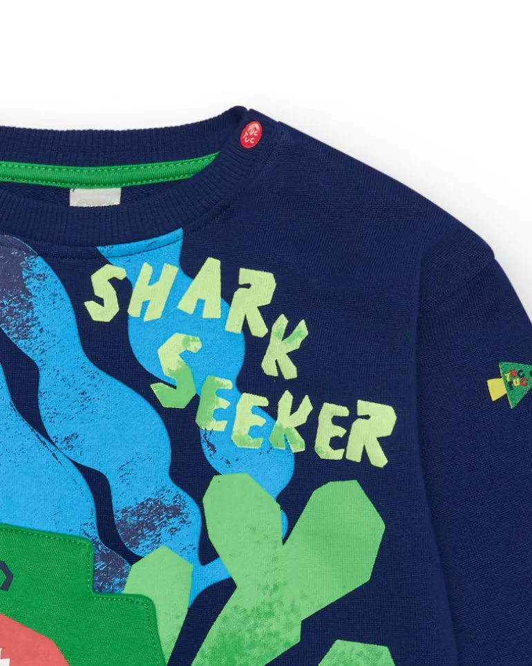 Sweat bleu marine pour garçon avec nageoires 3D