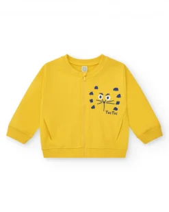 Sweat en polaire jaune pour garçon avec col rond et finitions côtelées