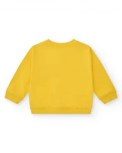Sweat en polaire jaune pour garçon avec col rond et finitions côtelées