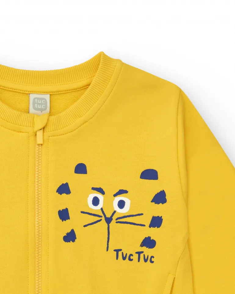 Sweat en polaire jaune pour garçon avec col rond et finitions côtelées