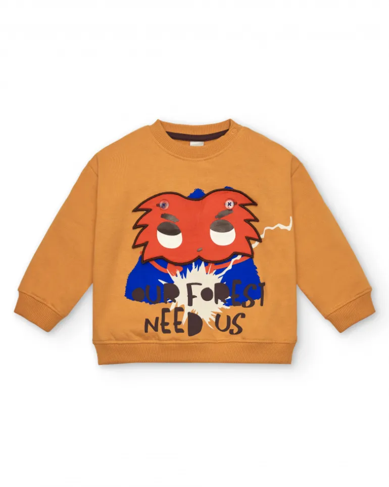 Sweat garçon moutarde imprimé super-héros et message collection Super Natural
