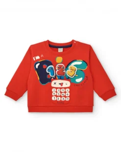 Sweat garçon rouge imprimé chiffres et calculatrice collection Big Brains