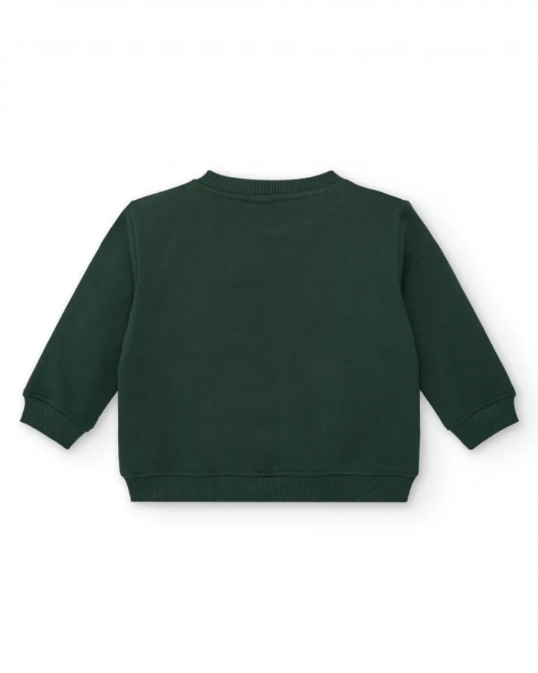 Sweat garçon vert avec motif jeu vidéo "TUC TUC WINS" collection Cyber Dino