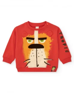 Sweat rouge pour garçon avec lion et oreilles en 3D
