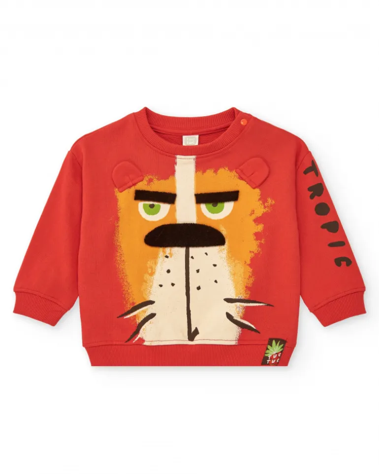 Sweat rouge pour garçon avec lion et oreilles en 3D