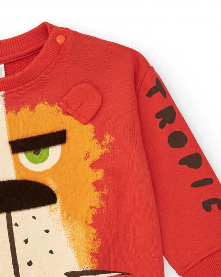 Sweat rouge pour garçon avec lion et oreilles en 3D