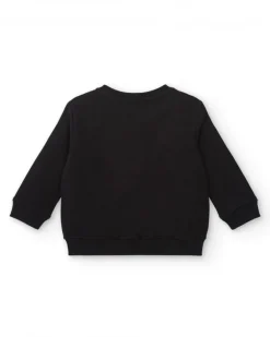 Sweat-shirt en peluche garçon noir avec fermeture éclair et motif tigre collection Cartoon Calling