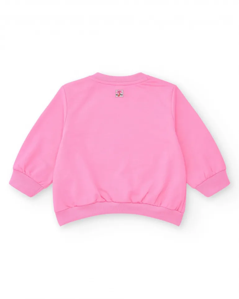Sweat-shirt en polaire rose pour fille avec col rond et poignets côtelés