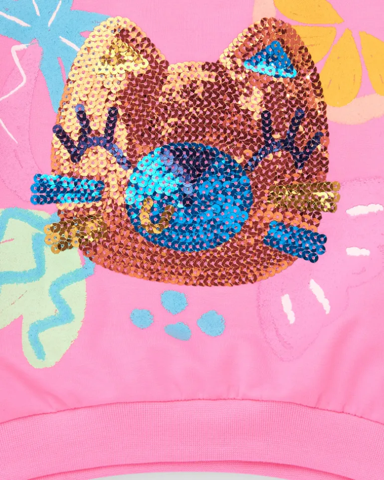 Sweat-shirt en polaire rose pour fille avec col rond et poignets côtelés