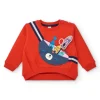 Sweat-shirt fille rouge avec imprimé sac à dos et détails amusants collection Big BRains