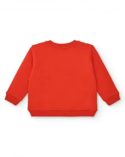 Sweat-shirt fille rouge avec imprimé sac à dos et détails amusants collection Big BRains