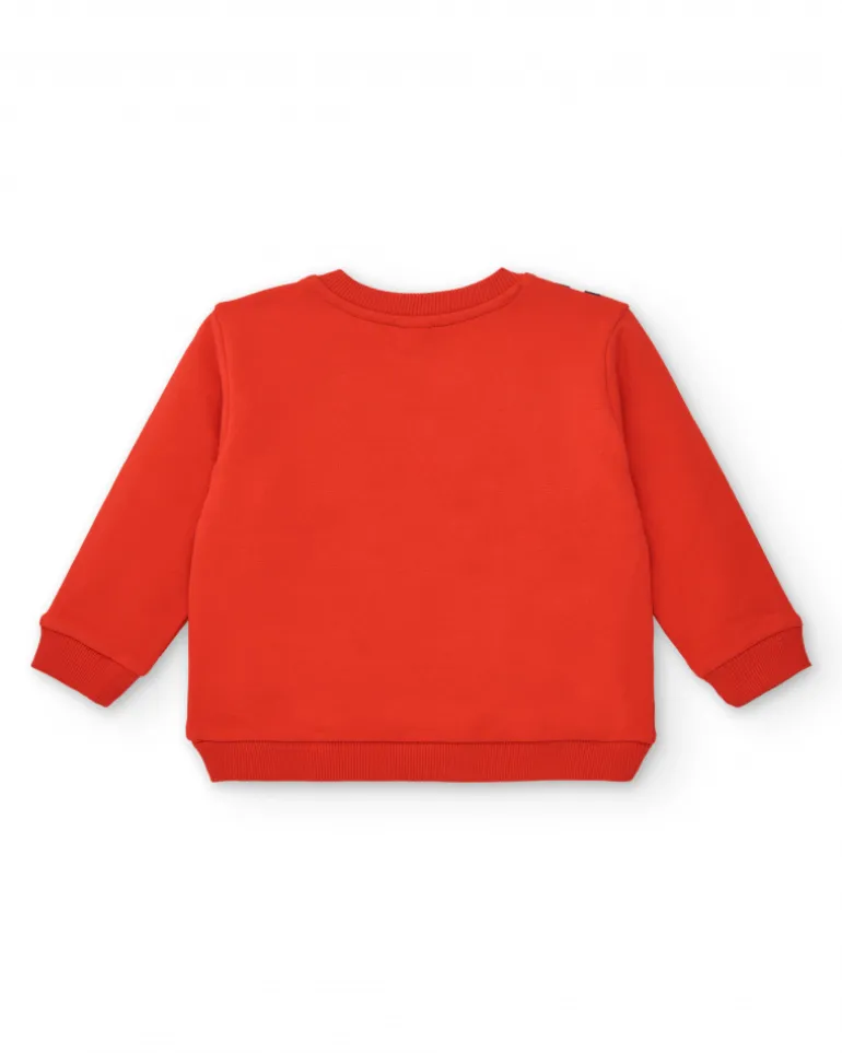 Sweat-shirt fille rouge avec imprimé sac à dos et détails amusants collection Big BRains