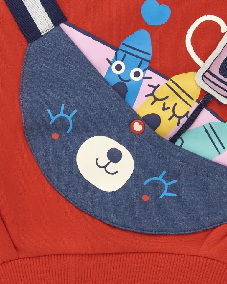 Sweat-shirt fille rouge avec imprimé sac à dos et détails amusants collection Big BRains
