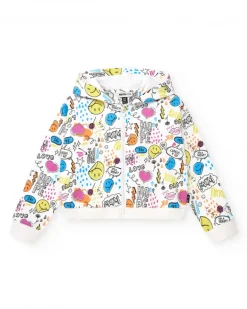 Sweat-shirt pour fille en blanc avec capuche et fermeture éclair.